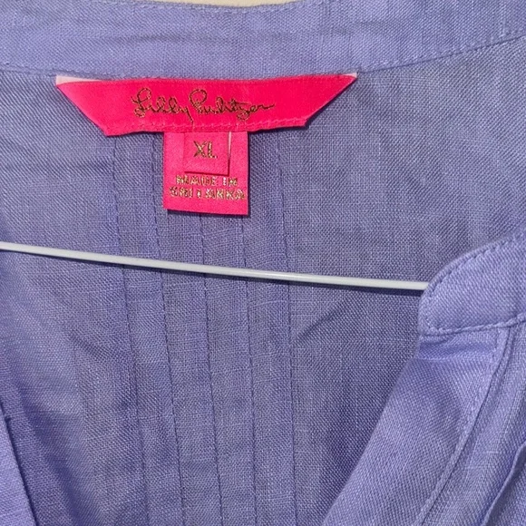 Lilly Pulitzer Purple Mandarin Collar Blouse with 3/4 Sleeves - Picture 3 of 3